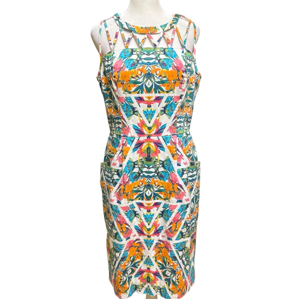 Adrianna Papell Floral Print Sheath Dress Knee Length Stretch Size 10